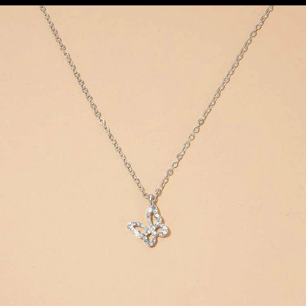 Rhinestone Butterfly Charm Necklace Silver For Women Wedding Party - Picture 2 of 4